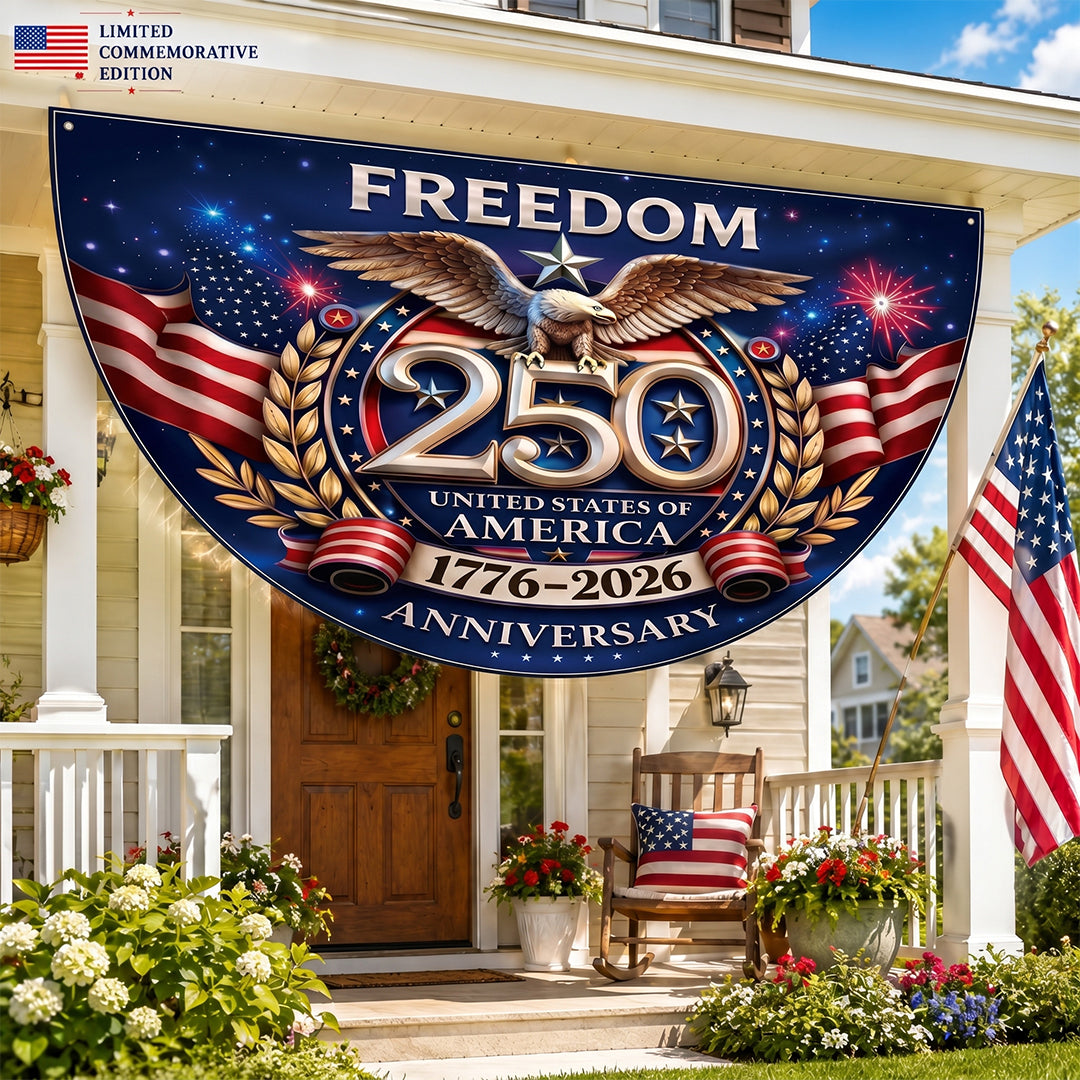 Freedom Family Name 250th Birthday - America Freedom With Eagle - Non-Pleated Fan Flag