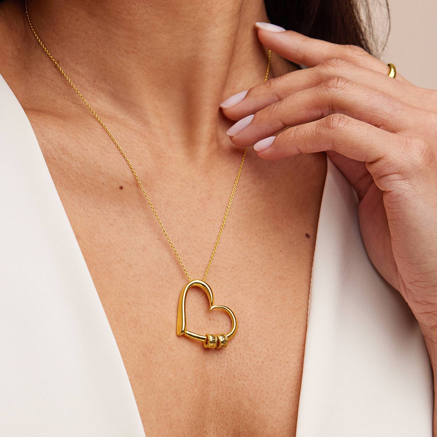 Charming Personalized Heart Engraved Bead Necklace