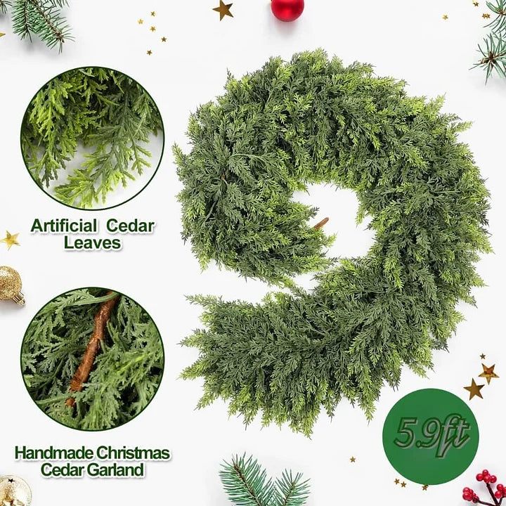 🎄 Christmas Artificial Cedar Garland – Lush, Festive Home Décor for Doors, Mantels & Tables! ✨