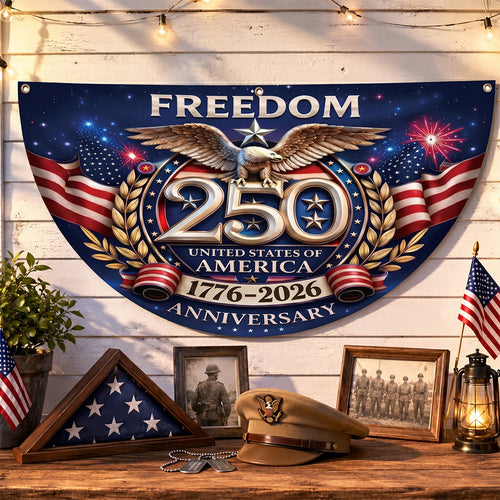Freedom Family Name 250th Birthday - America Freedom With Eagle - Non-Pleated Fan Flag
