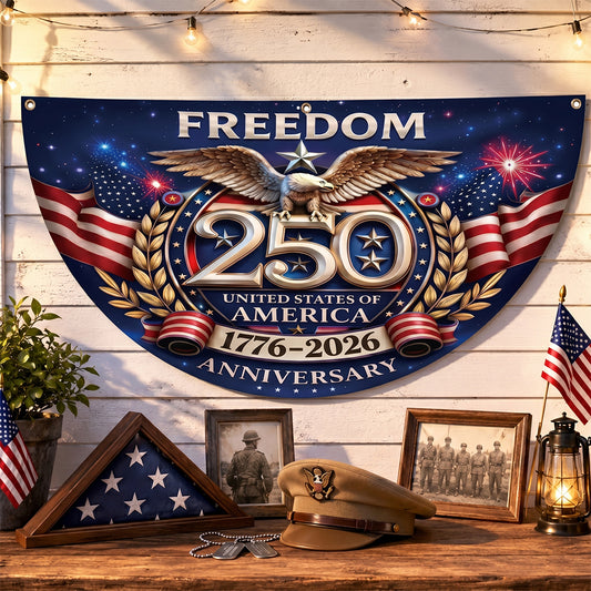 Freedom Family Name 250th Birthday - America Freedom With Eagle - Non-Pleated Fan Flag