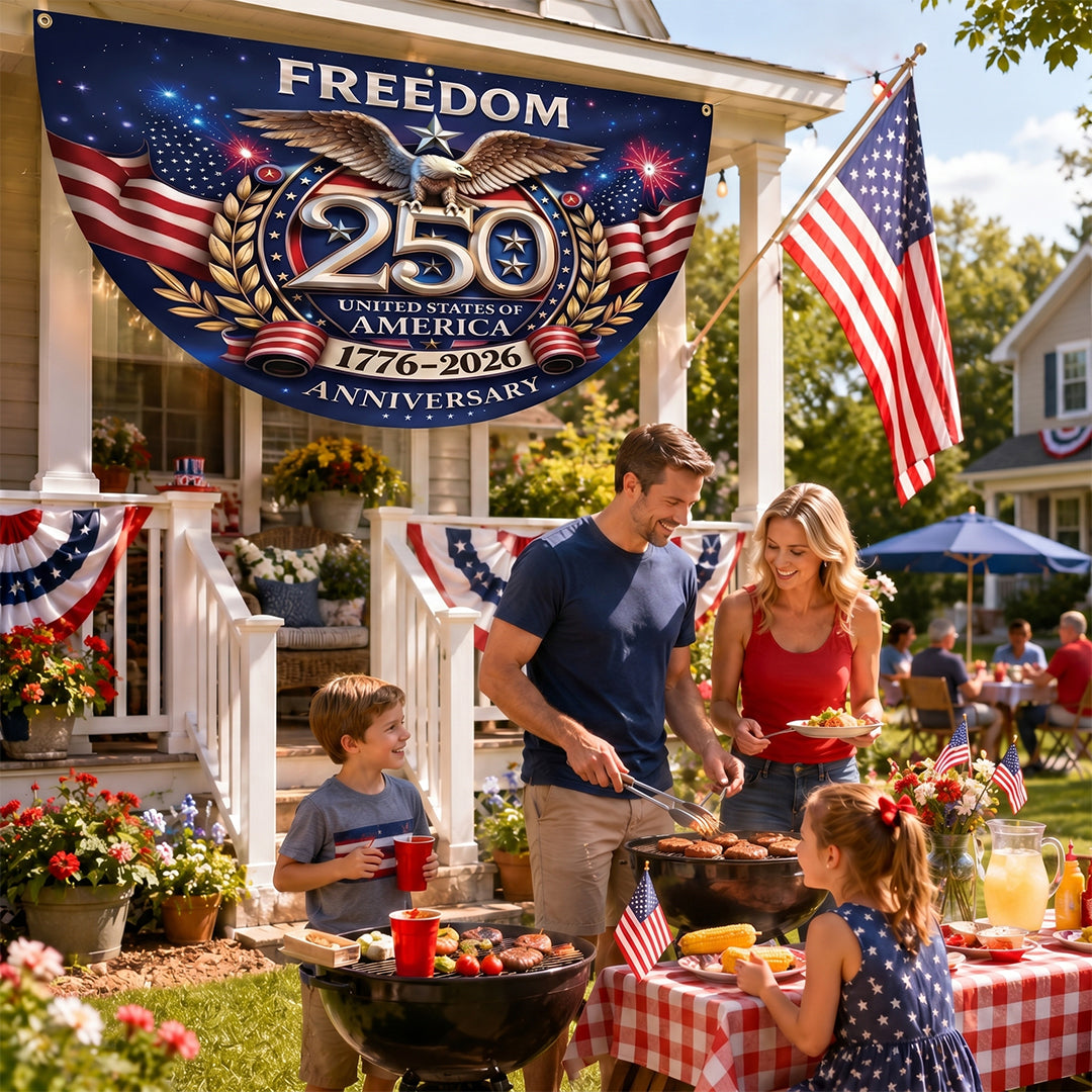 Freedom Family Name 250th Birthday - America Freedom With Eagle - Non-Pleated Fan Flag