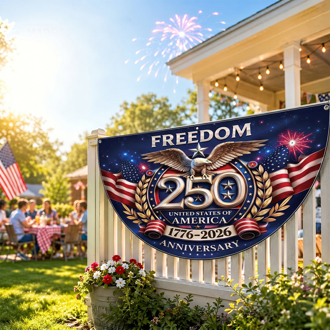Freedom Family Name 250th Birthday - America Freedom With Eagle - Non-Pleated Fan Flag