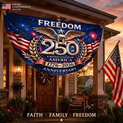 Freedom Family Name 250th Birthday - America Freedom With Eagle - Non-Pleated Fan Flag