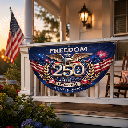 Freedom Family Name 250th Birthday - America Freedom With Eagle - Non-Pleated Fan Flag