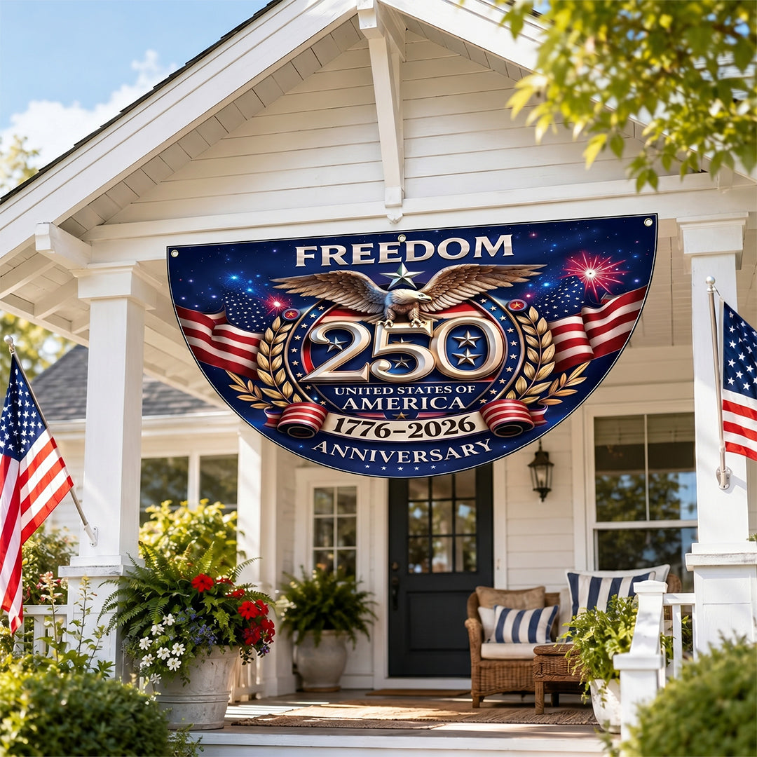 Freedom Family Name 250th Birthday - America Freedom With Eagle - Non-Pleated Fan Flag