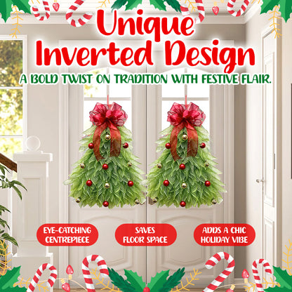 🎁🎄Inverted Christmas Tree Wreath with LED Lights – Handmade Holiday Door & Window Decoration, Unique Lighted Xmas Decor