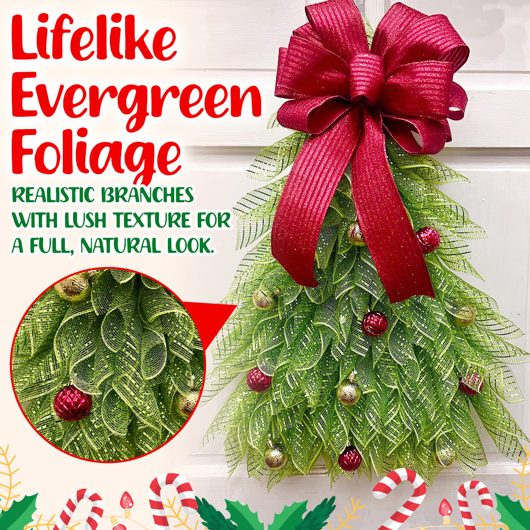 🎁🎄Inverted Christmas Tree Wreath with LED Lights – Handmade Holiday Door & Window Decoration, Unique Lighted Xmas Decor