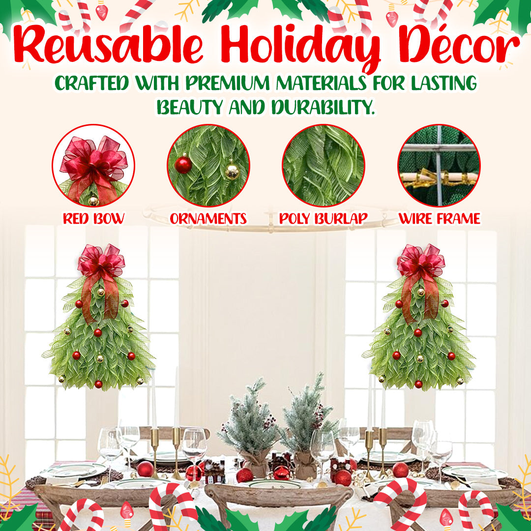 🎁🎄Inverted Christmas Tree Wreath with LED Lights – Handmade Holiday Door & Window Decoration, Unique Lighted Xmas Decor