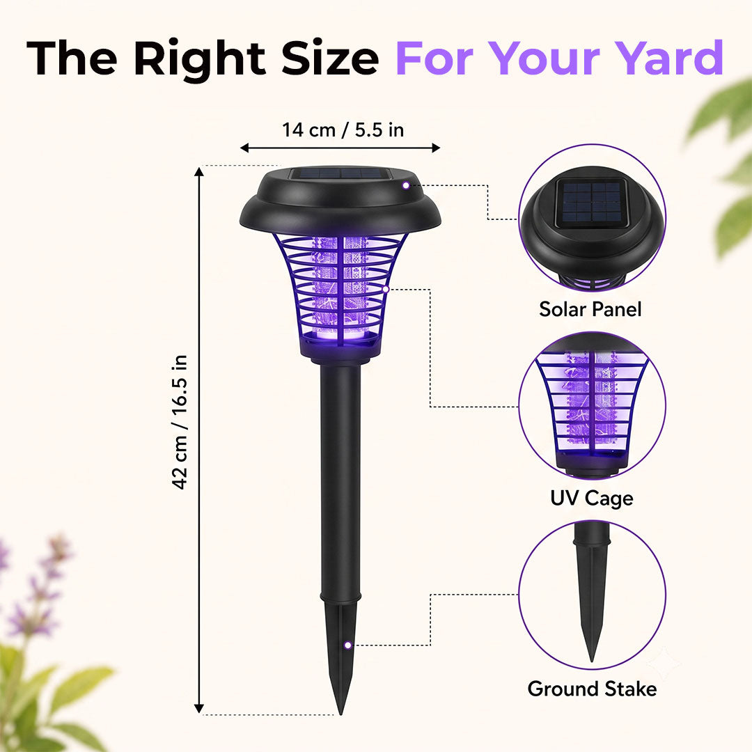 Dimensions and parts of the solar mosquito zapper lamp