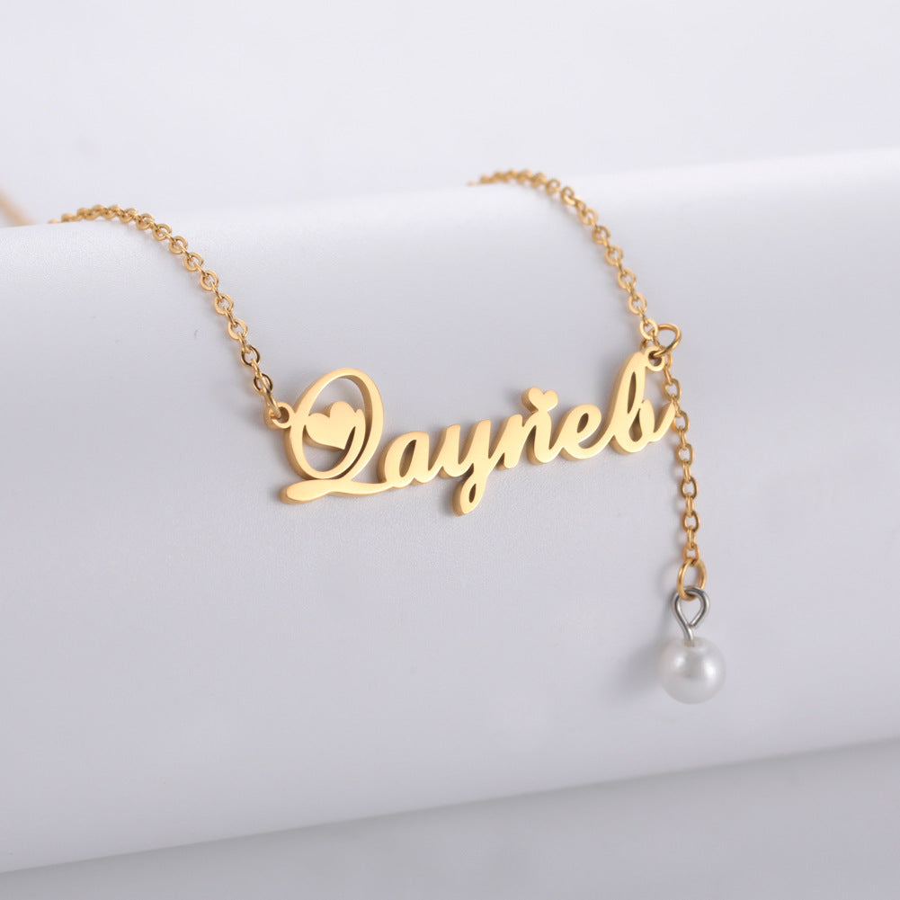 Cassandra Pearl & Heart Name Necklace