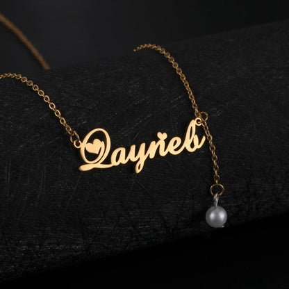 Cassandra Pearl & Heart Name Necklace