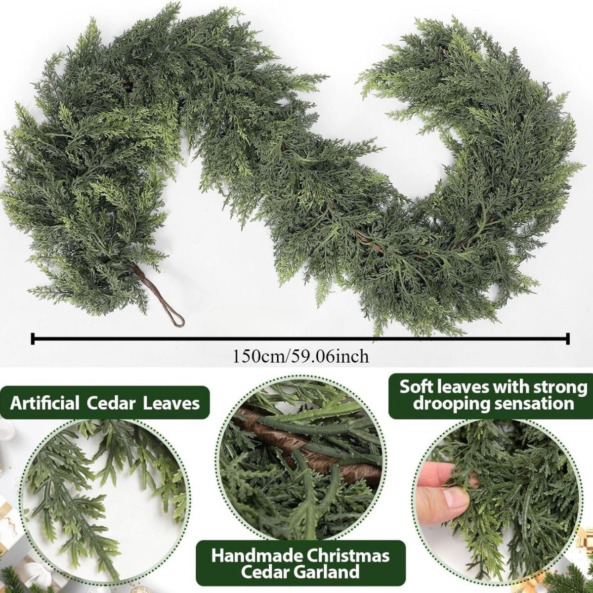 🎄 Christmas Artificial Cedar Garland – Lush, Festive Home Décor for Doors, Mantels & Tables! ✨