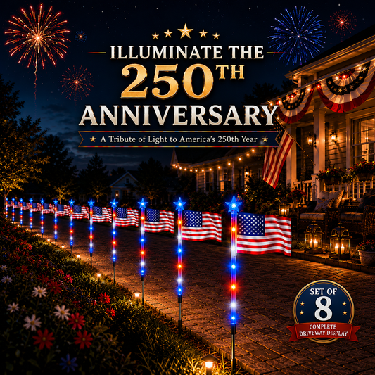 250th Anniversary Solar American Flag Lights – 8PCS Patriotic Pathway Lights